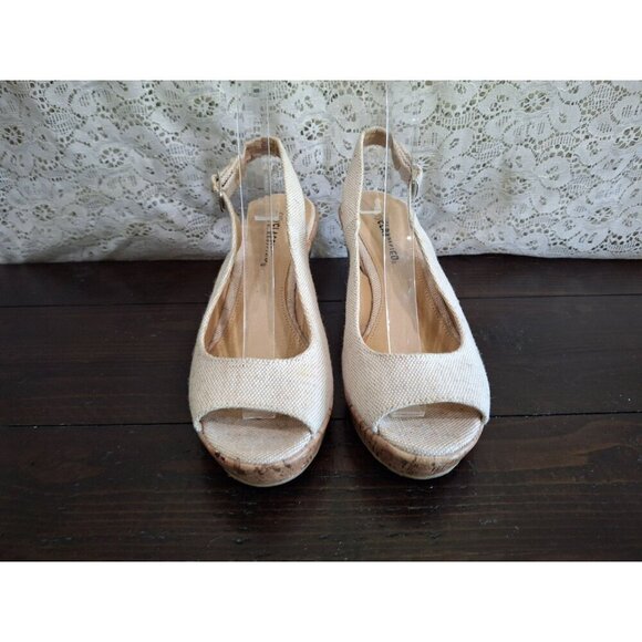 City Classified Alina Beige Slingback Cork Wedge Sandal/Pre-owned, Sz. 7 - Picture 5 of 10